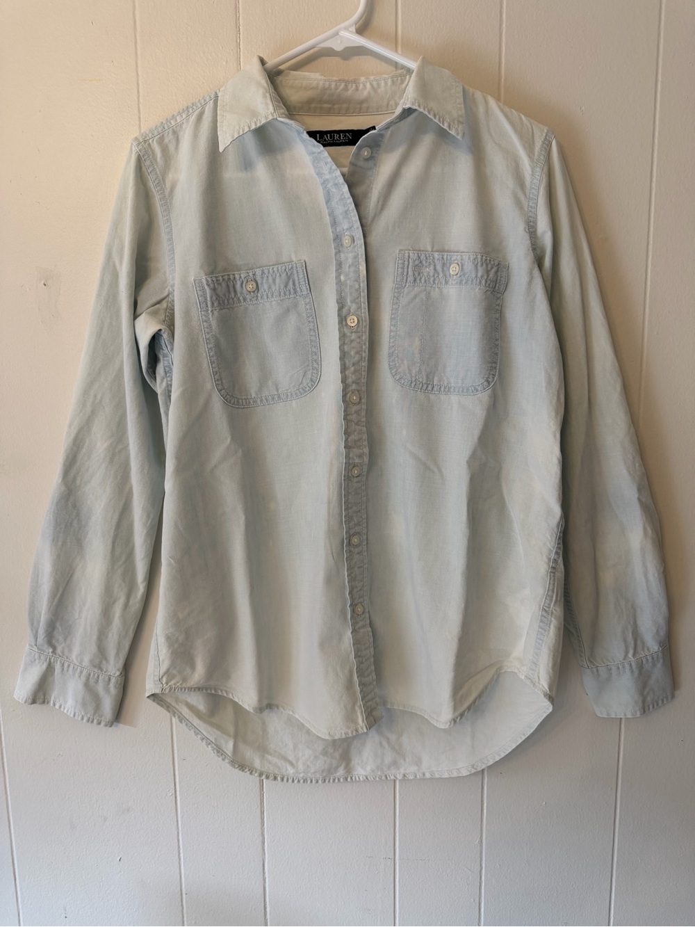 Lauren Ralph Lauren Light Blue Cotton Denim Shirt -  Button-Down M 100% cotton